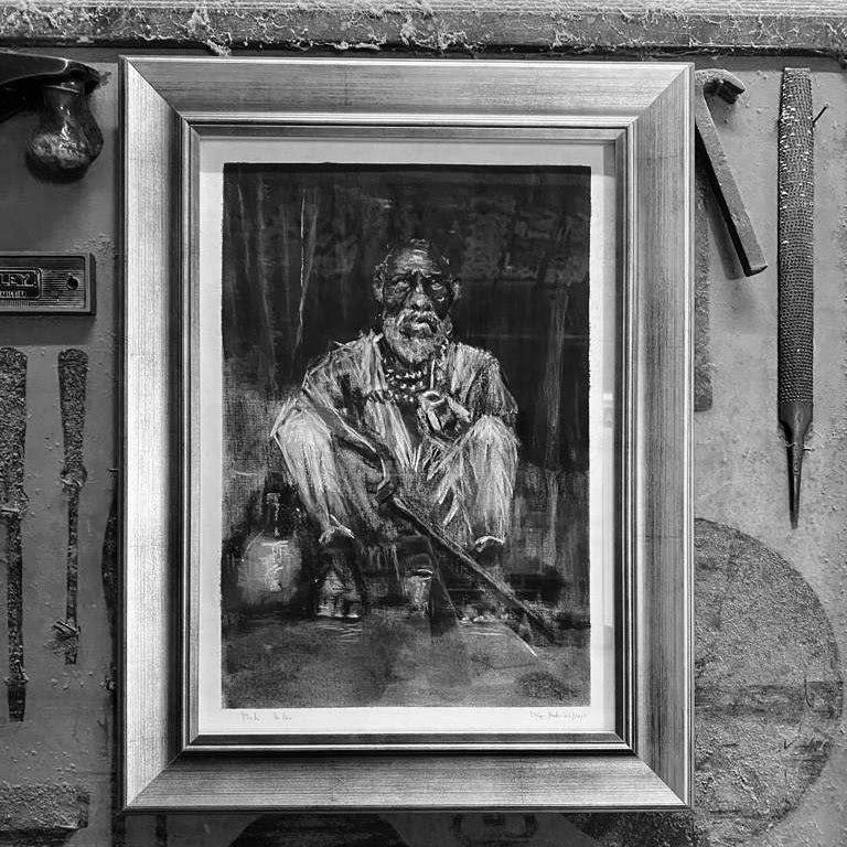 "Preto Velho", 2023. Pastel oleoso e pastel seco sobre papel canvas. 30cm x 40cm.